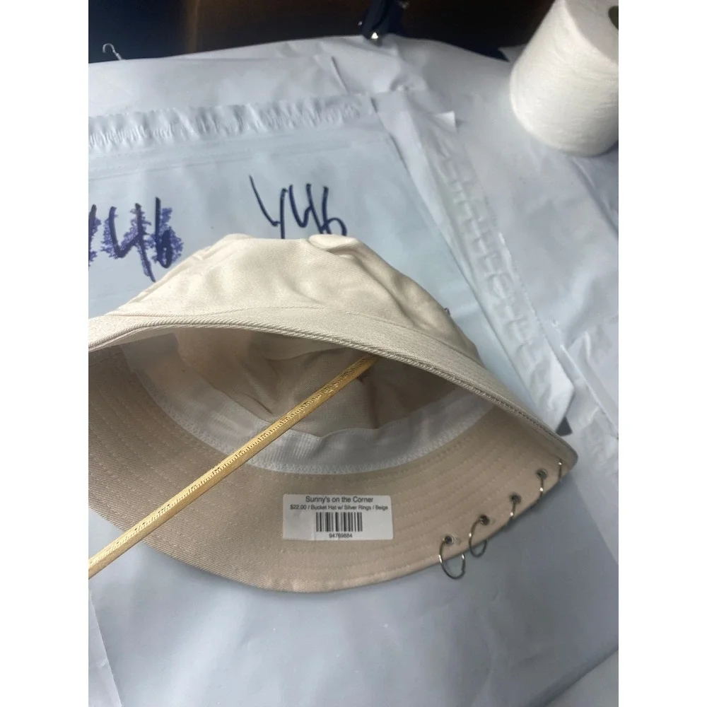 Beige Bucket Hat with Grommets‎ and D-Rings